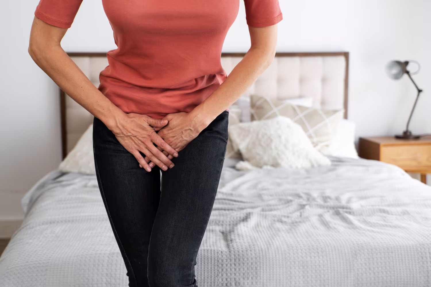 Front view woman dealing with genital warts