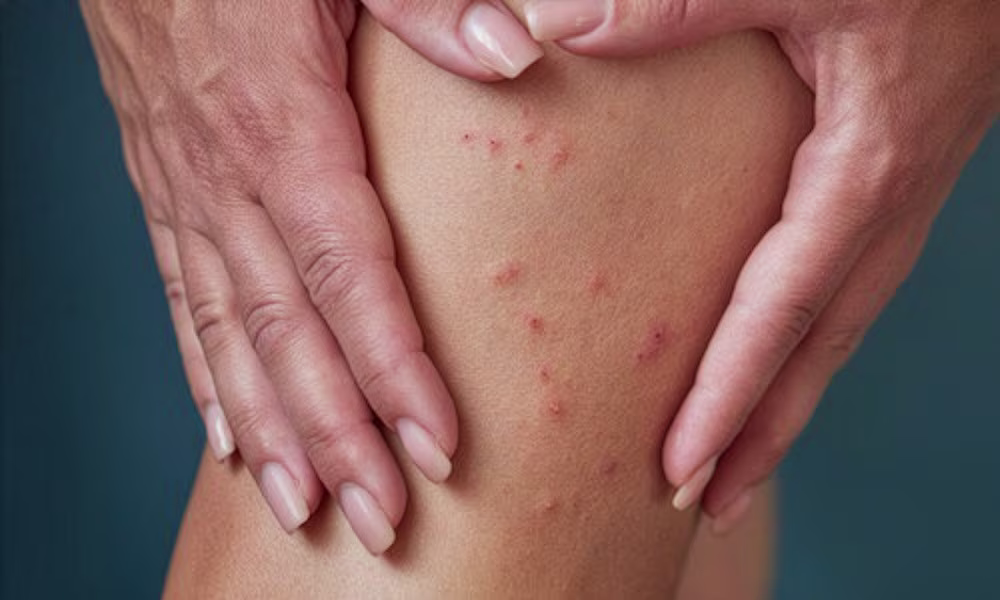 Small red itchy bumps on the skin caused by scabies