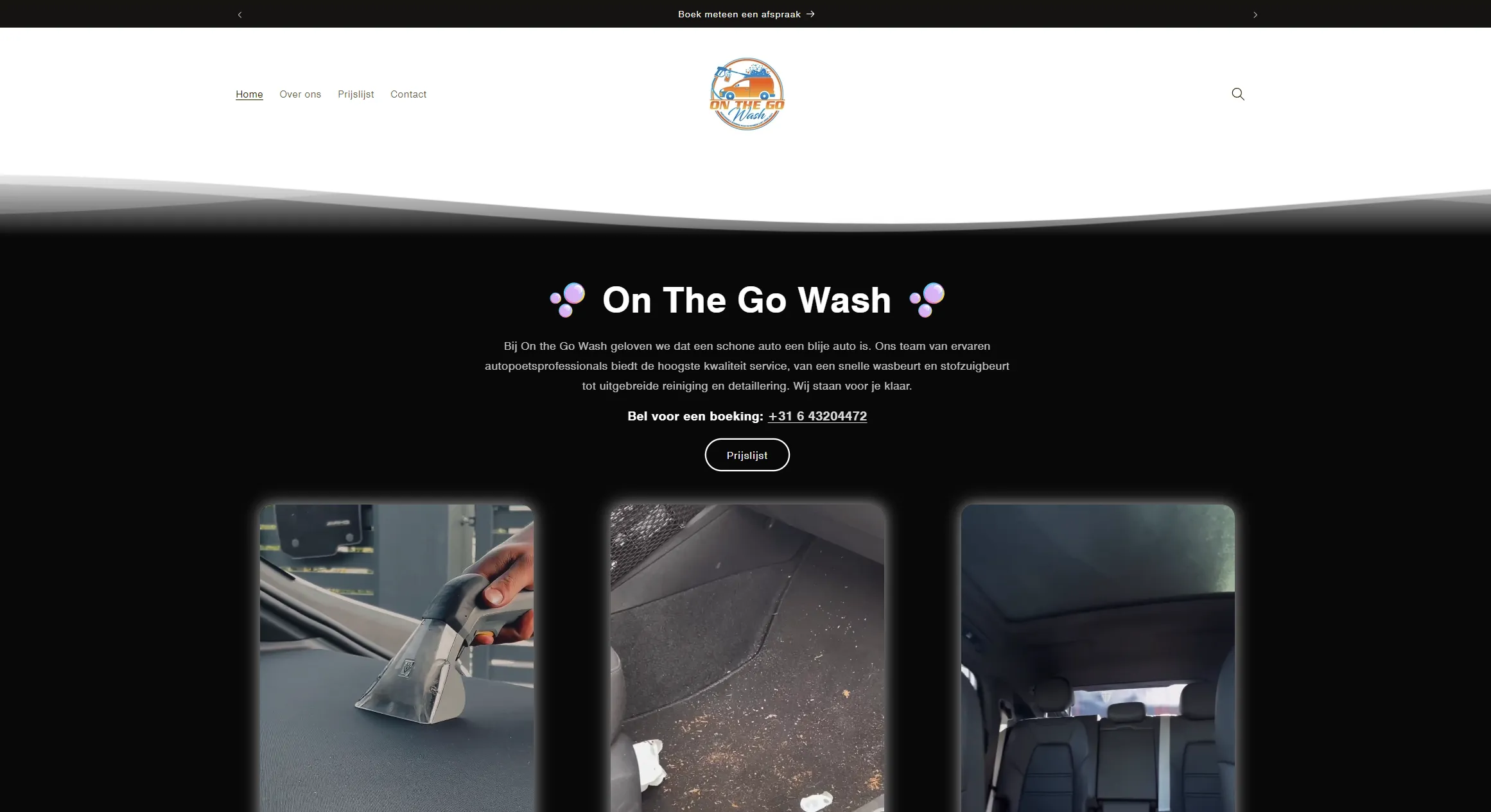Homepage van On the Go Wash