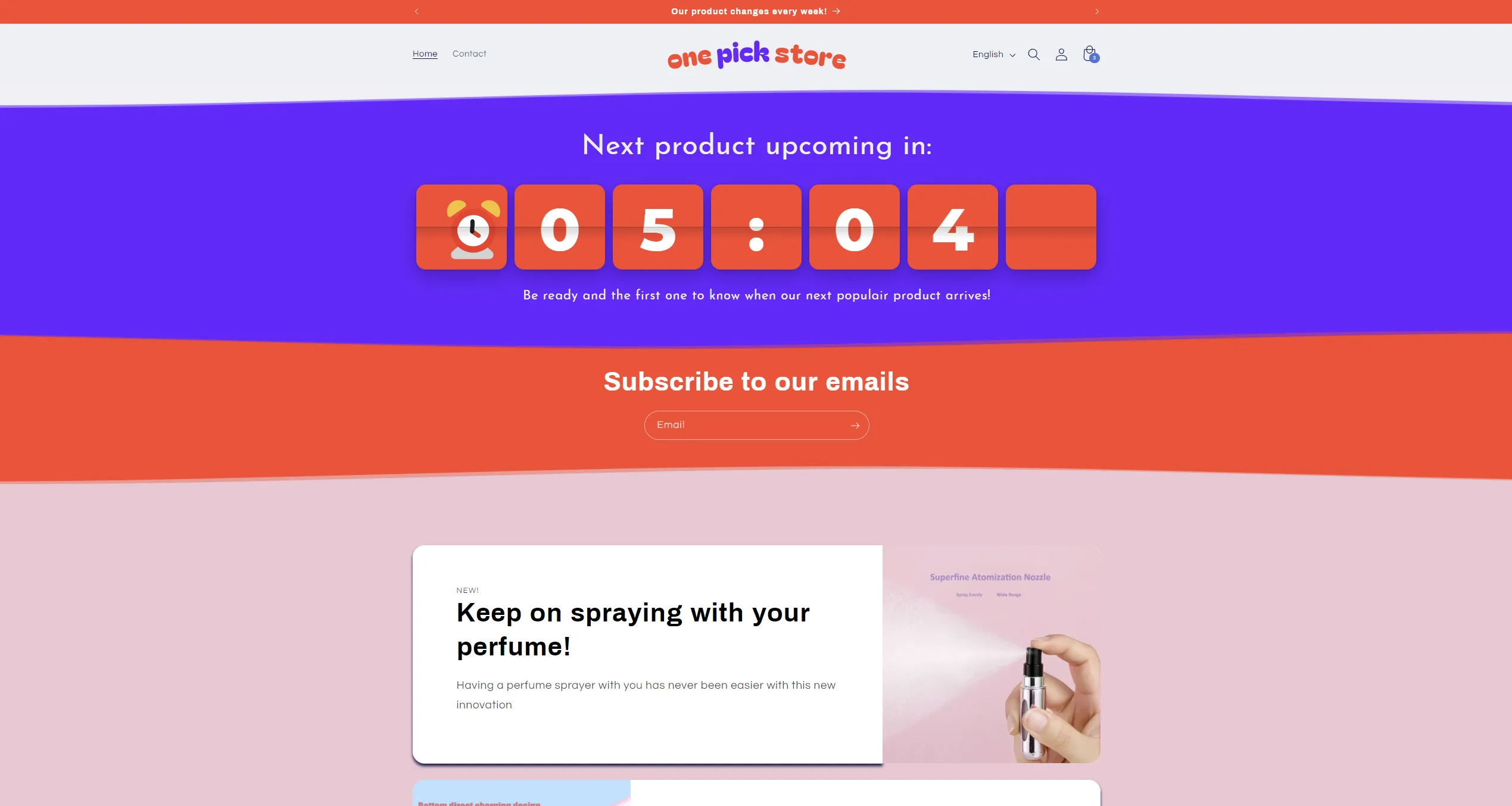 Homepage van de webshop One Pick Store