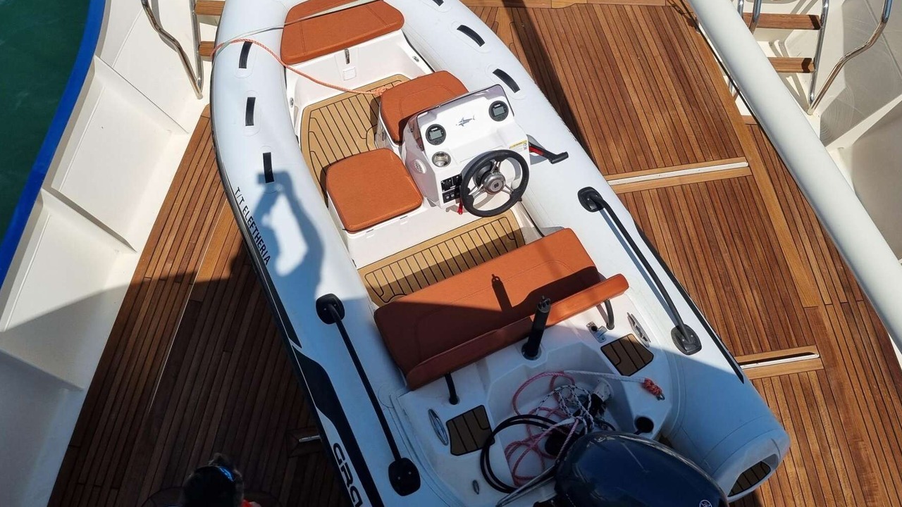 Vripack 69 expedition trawler for sale, 2004, tender on the boat deck