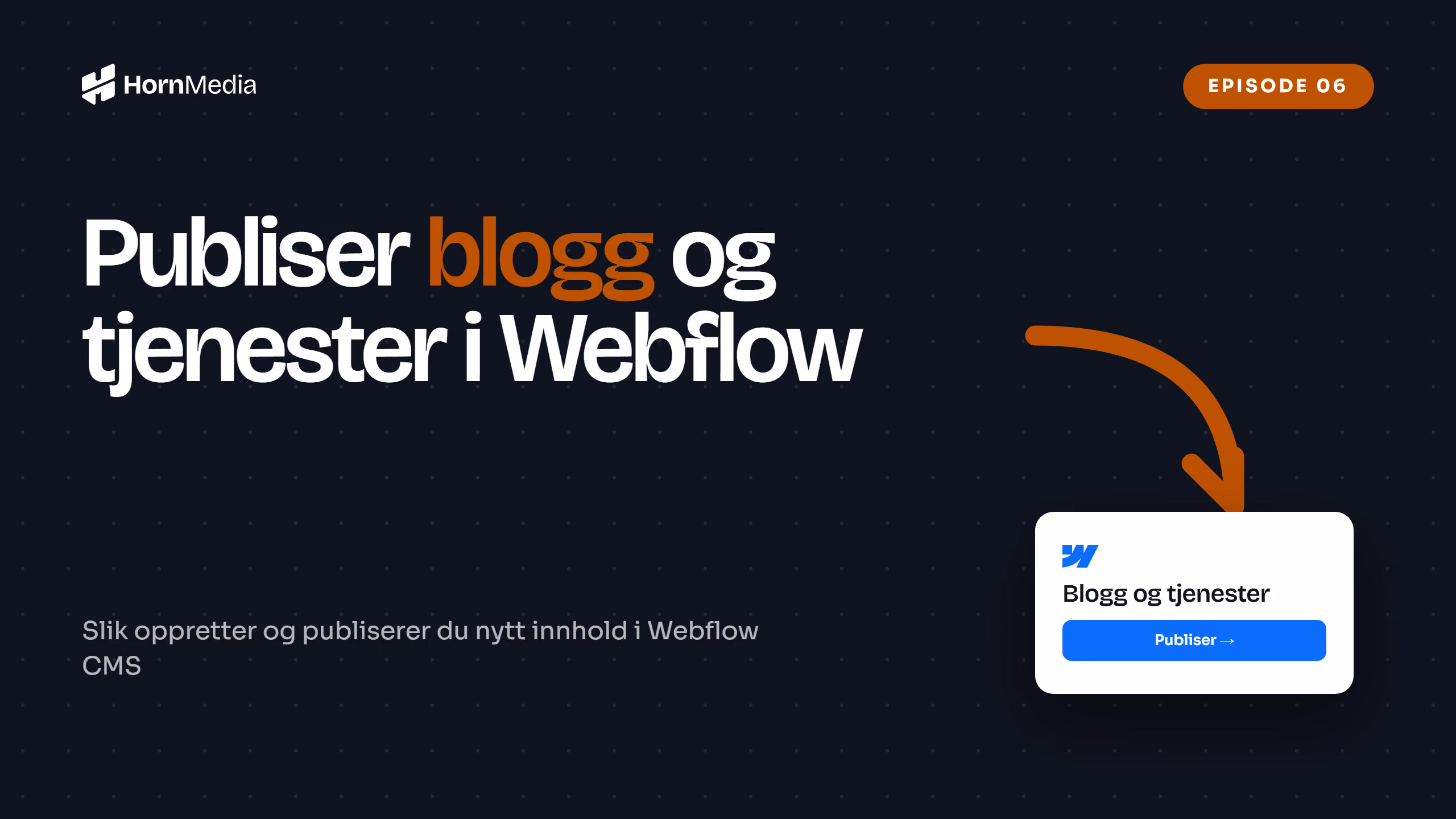 Skjermbilde av Webflow CMS – opplæringsvideo om hvordan du publiserer blogg og tjenester