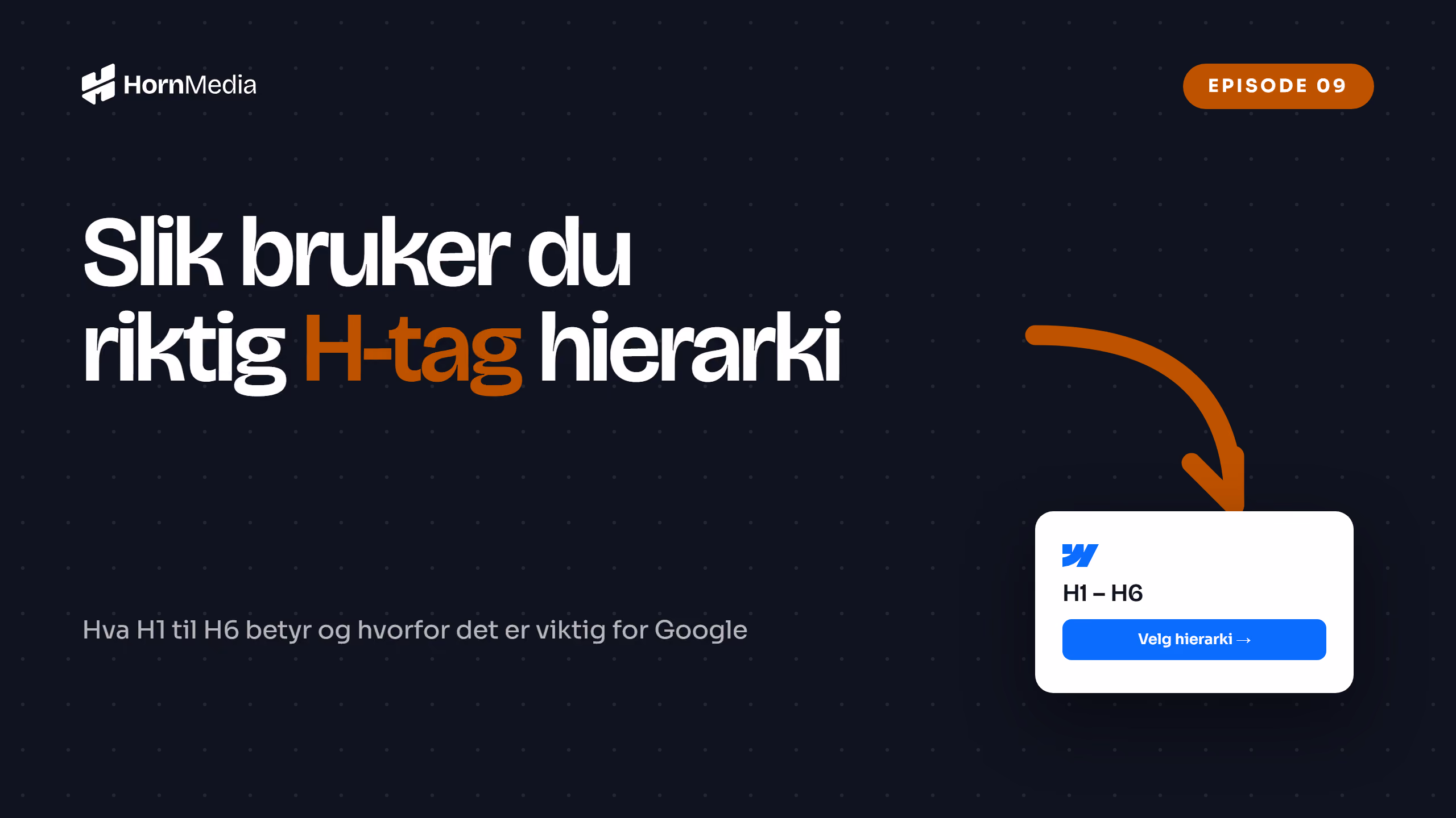 Skjermbilde av overskriftsvelger i Webflow – opplæringsvideo om riktig bruk av H1 til H6