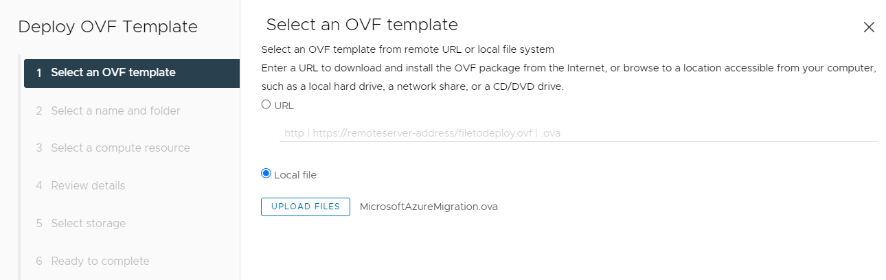 Auswahl des OVF / OVA Templates