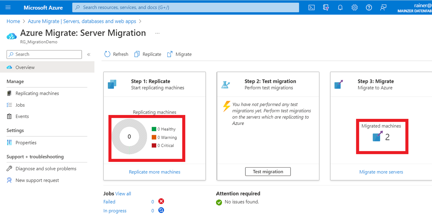 Start der Migration aus dem Fenster der Testmigration heraus