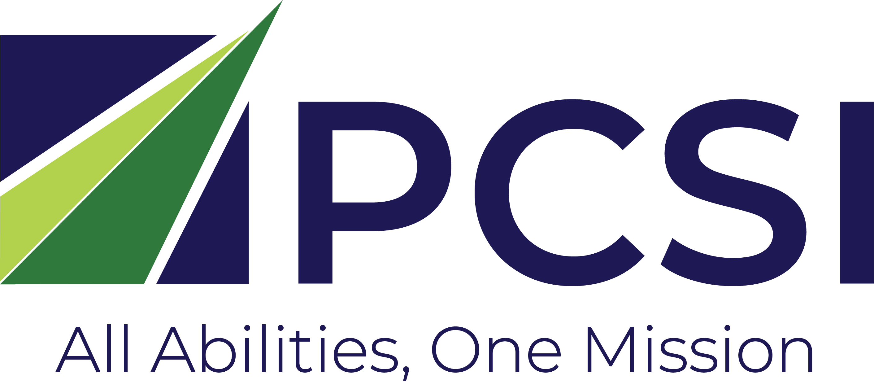 Three kelly-green lines arch above the wide serif black font of letters PCSI.