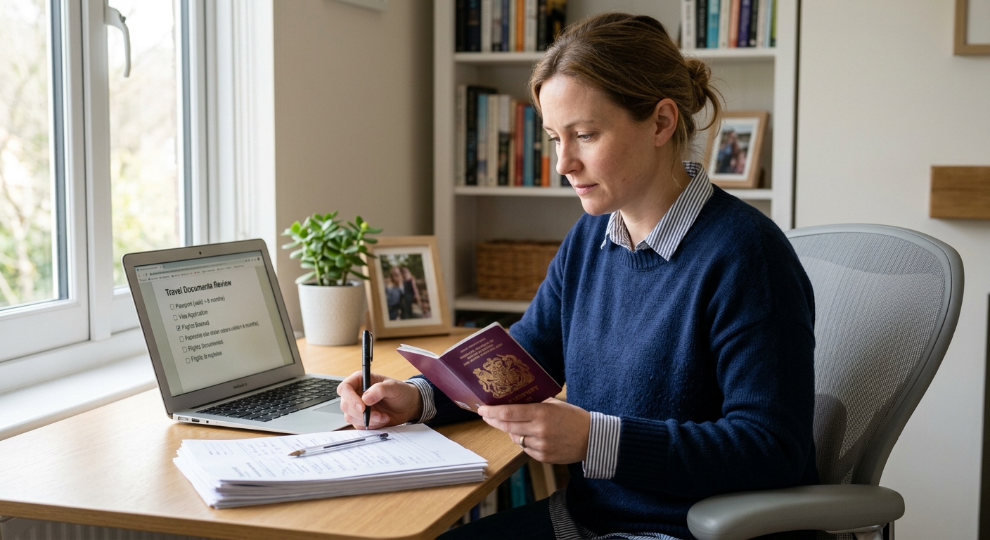 Remote worker reviewing digital nomad visa documents at a desk