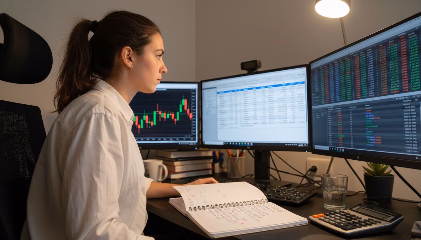 Puesto de trading intradía equipado con herramientas profesionales
