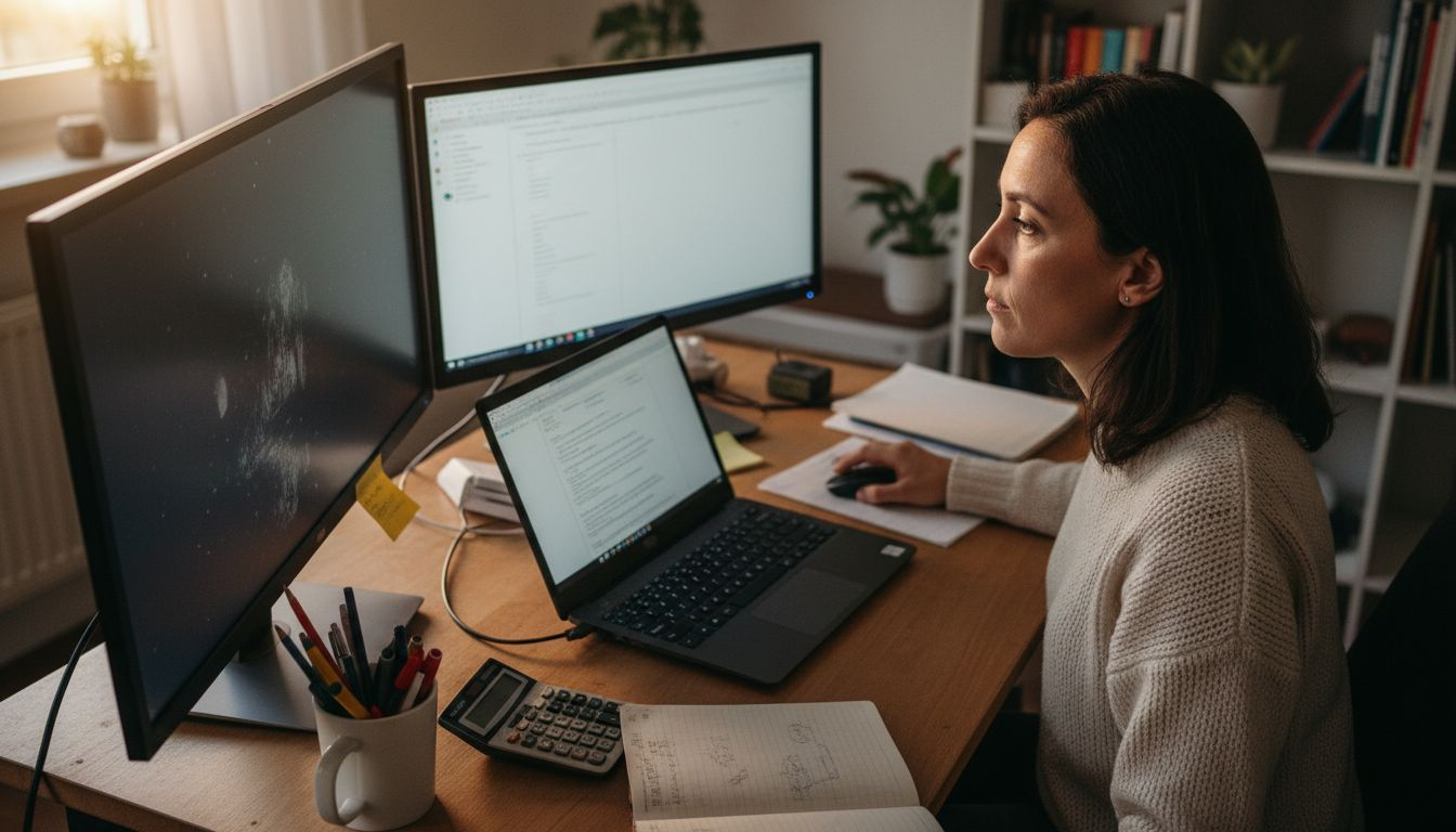 Puesto de trading equipado con múltiples pantallas y herramientas especializadas