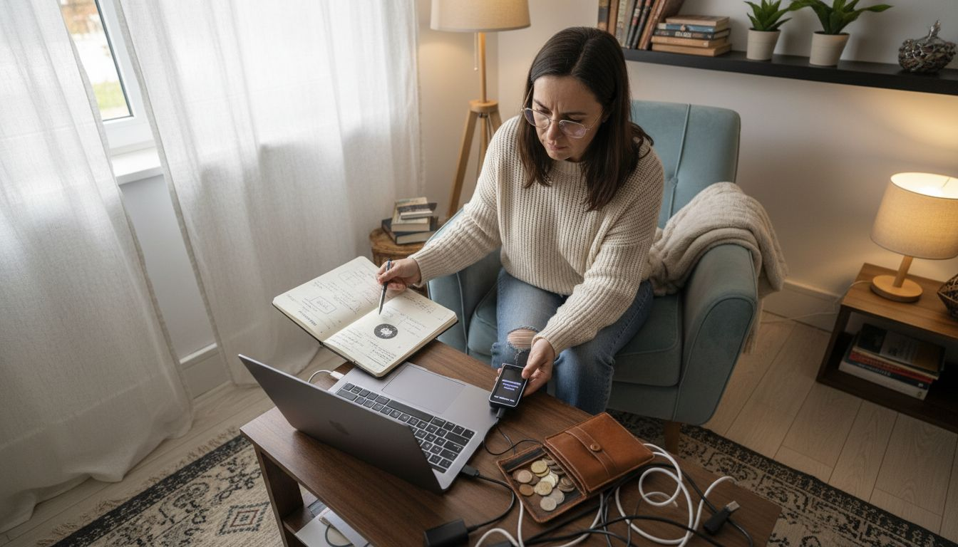 Una mujer protege sus criptomonedas utilizando una billetera física.