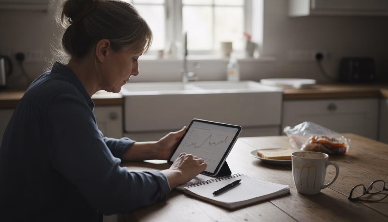 Una mujer consulta su tablet para informarse sobre inversiones en criptomonedas.