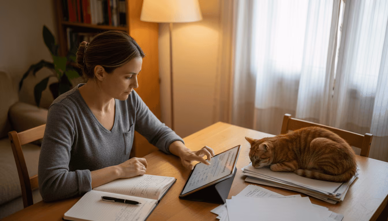 Mujer analizando desde casa cuál es el perfil de riesgo más adecuado para sus inversiones
