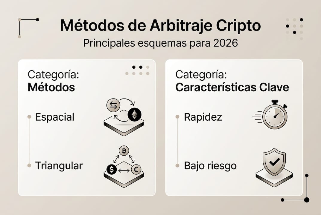 Descubre en esta infografía los principales métodos de arbitraje en el mundo de las criptomonedas.