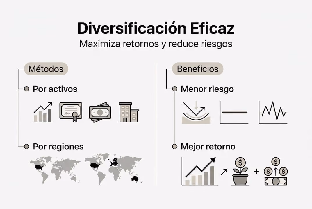 Descubre en esta infografía los principales métodos para diversificar y los beneficios que aporta esta estrategia.