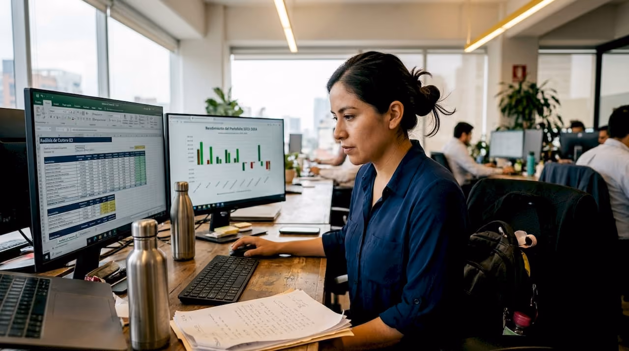 Un especialista analiza y compara los gráficos para evaluar el desempeño financiero de una empresa.