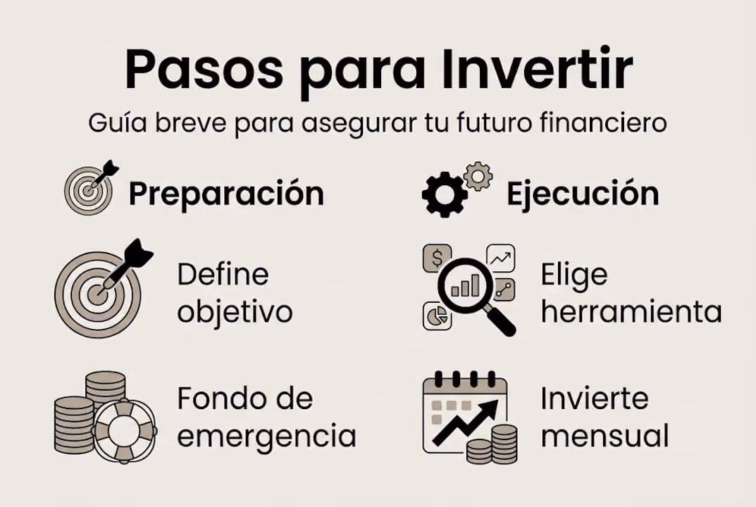 Guía visual con los pasos esenciales para empezar a invertir