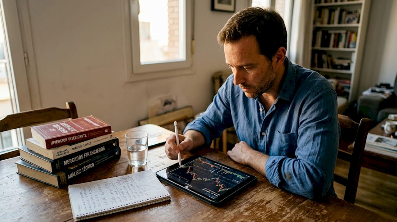 Hombre revisando la volatilidad de su cartera de inversiones desde casa