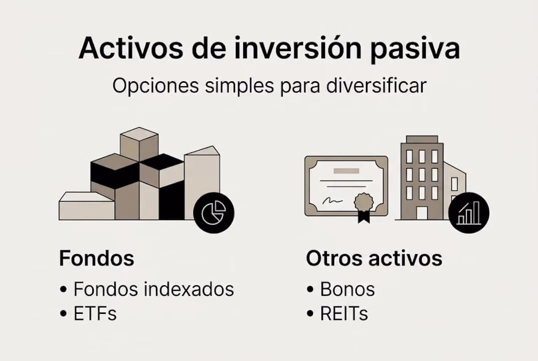 Infografía con los principales instrumentos para invertir de forma pasiva