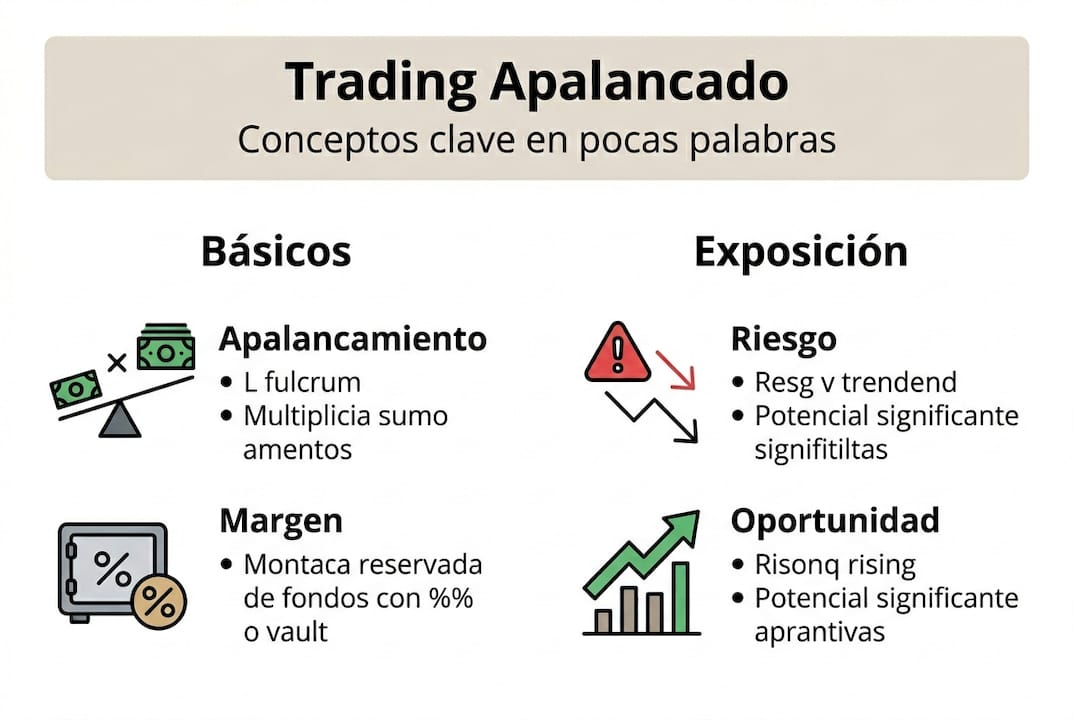 Infografía sobre los conceptos fundamentales del trading con apalancamiento