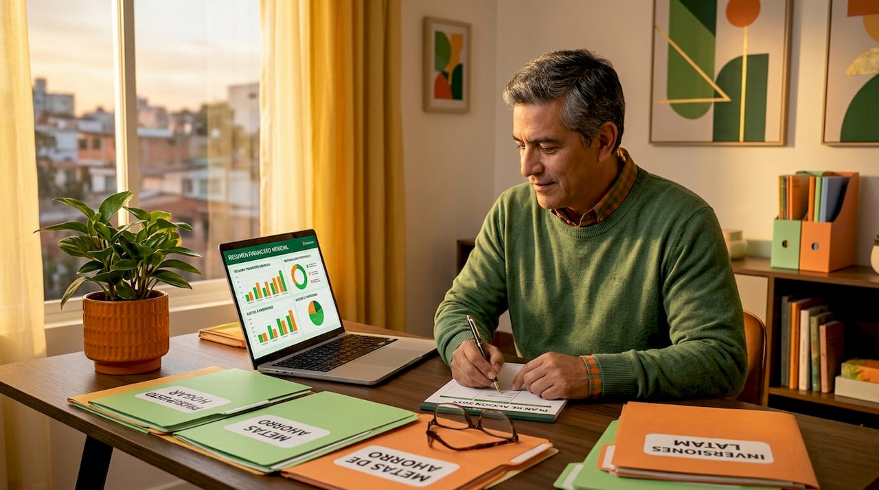 Hombre revisando sus inversiones desde la comodidad de su hogar