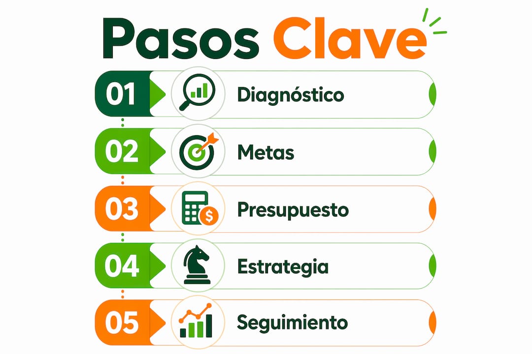 Infografía con los pasos esenciales para diseñar tu plan financiero