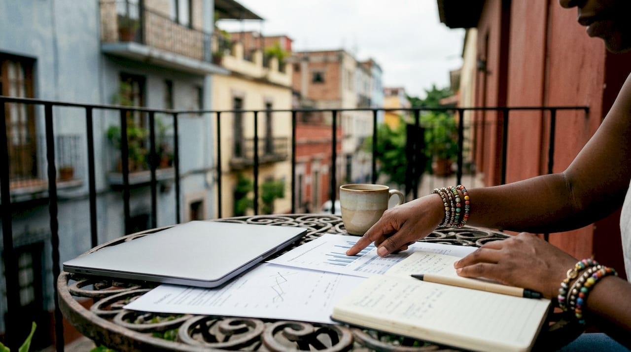 Personas señalando datos y gráficas económicas en documentos impresos