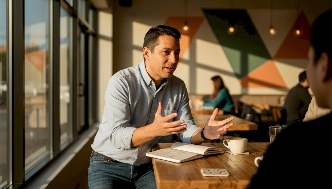 Un hombre dando una charla sobre cómo funciona la tecnología blockchain