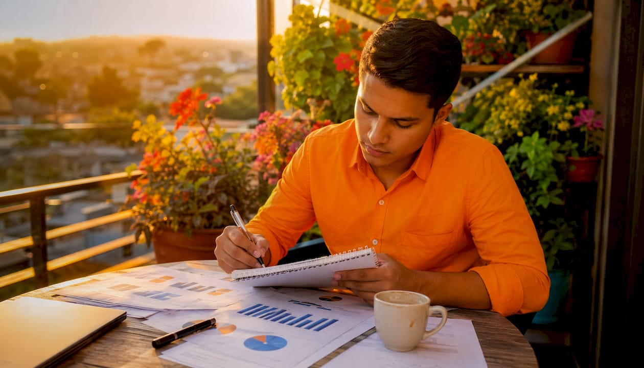 Personas apuntando datos mientras revisan un informe financiero