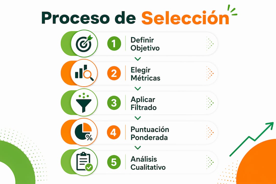 Guía visual con los pasos clave para elegir acciones