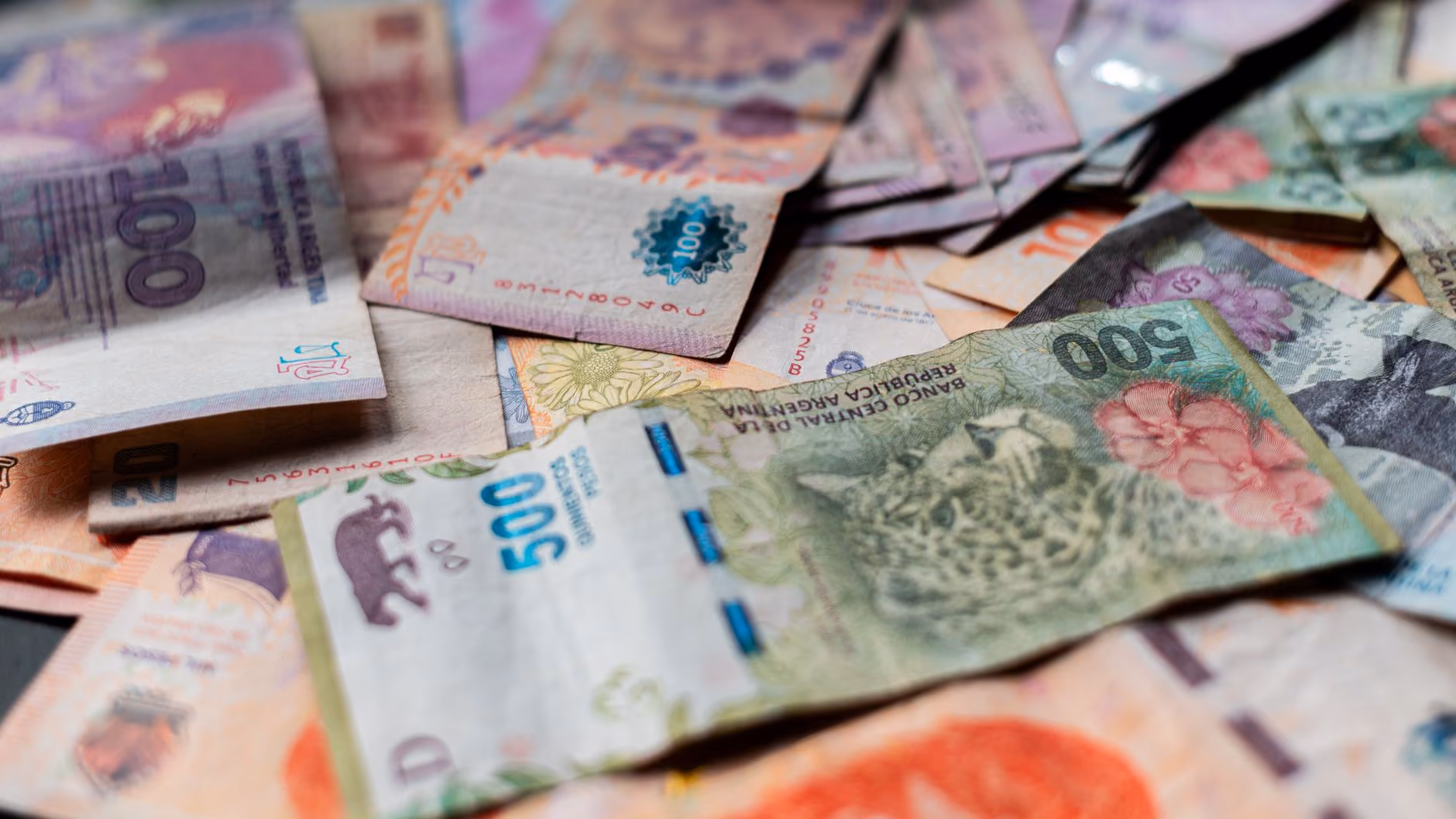 Billetes de peso argentino en primer plano, representando la inflación y el ahorro en Argentina