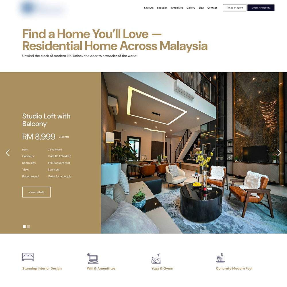 Modern studio loft with balcony featuring stylish living area with leather chairs, glass dining table, large windows, and contemporary lighting.