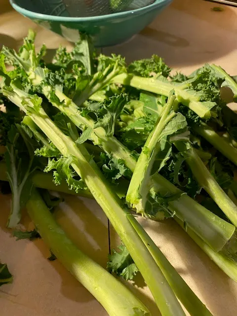 I Remove the spine, it doesn’t taste that great in a salad but sometimes I save it for a stew to give it some flavour.