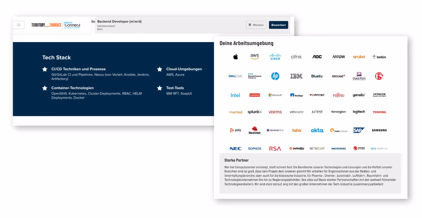 Beispiele für die Aufzählung des Tech Stacks in einer Stellenanzeige