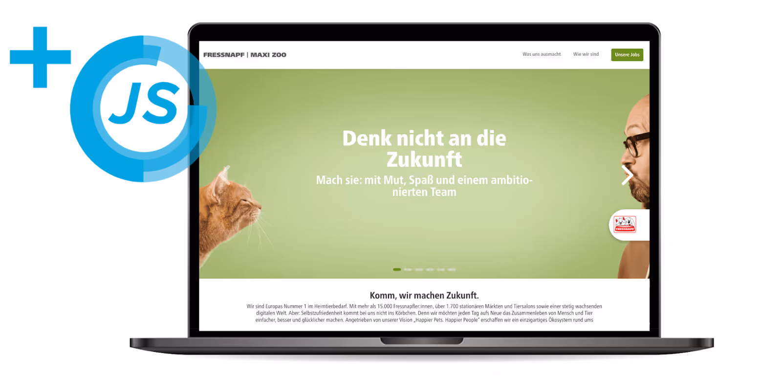 Laptop mit der Startseite des JobShops der Karriereseite von Fressnapf