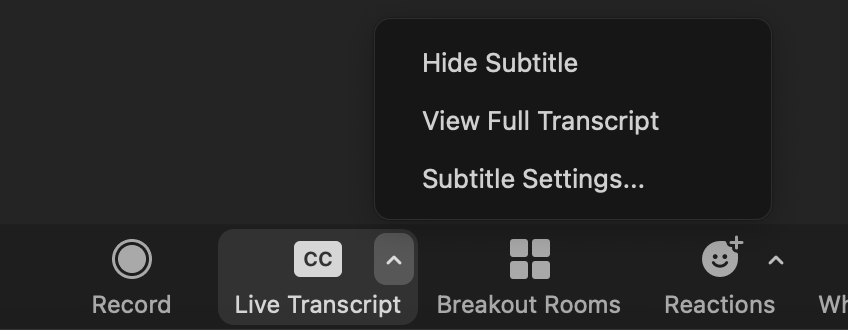 live transcript settings