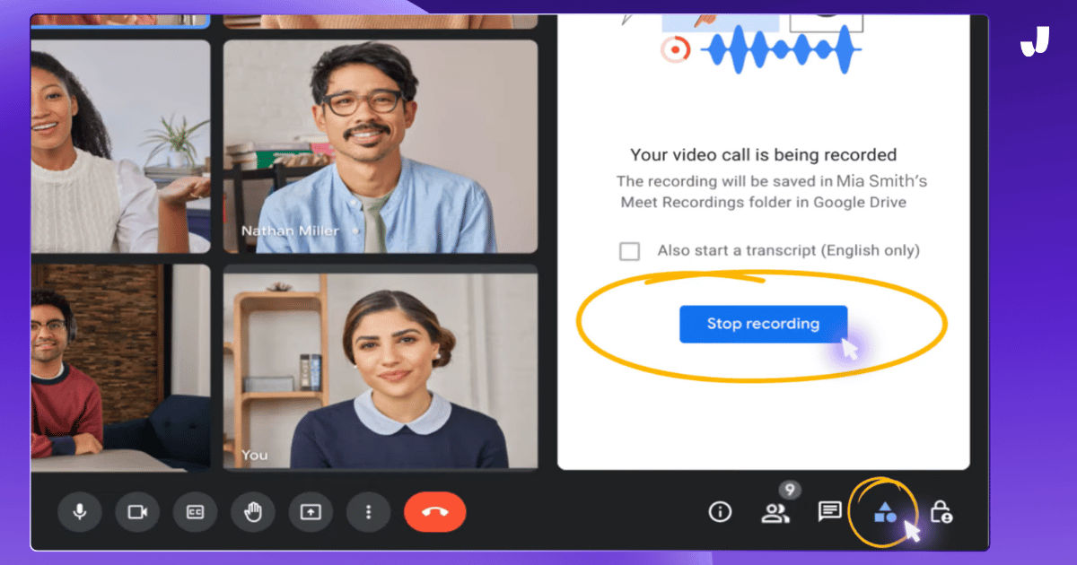 Click on Activities Panel again to stop the recording | How To Record a Google Meet Step by Step