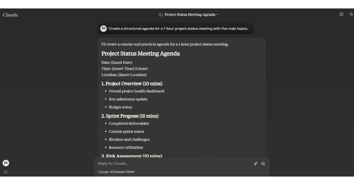 how to use claude | drafting a meeting agenda