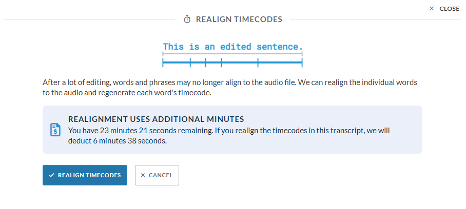 realign timecodes in sonix ai