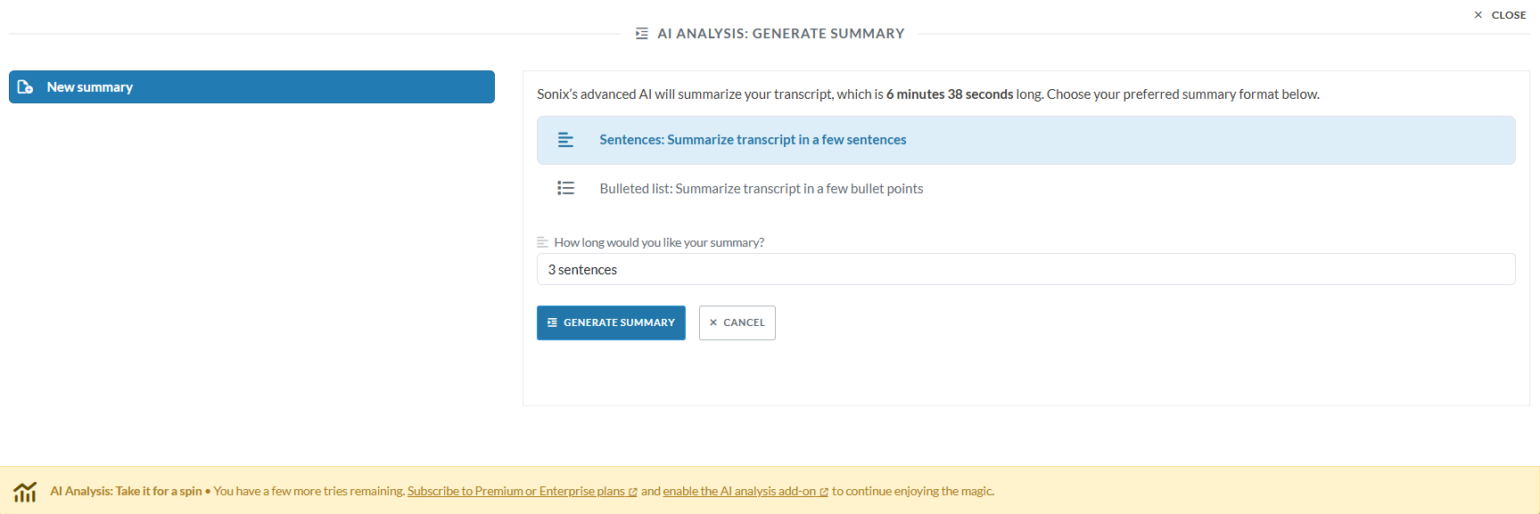 sonix ai meeting summary