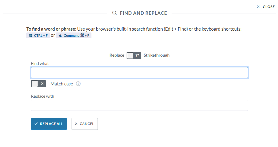 find and replace interface of sonix ai