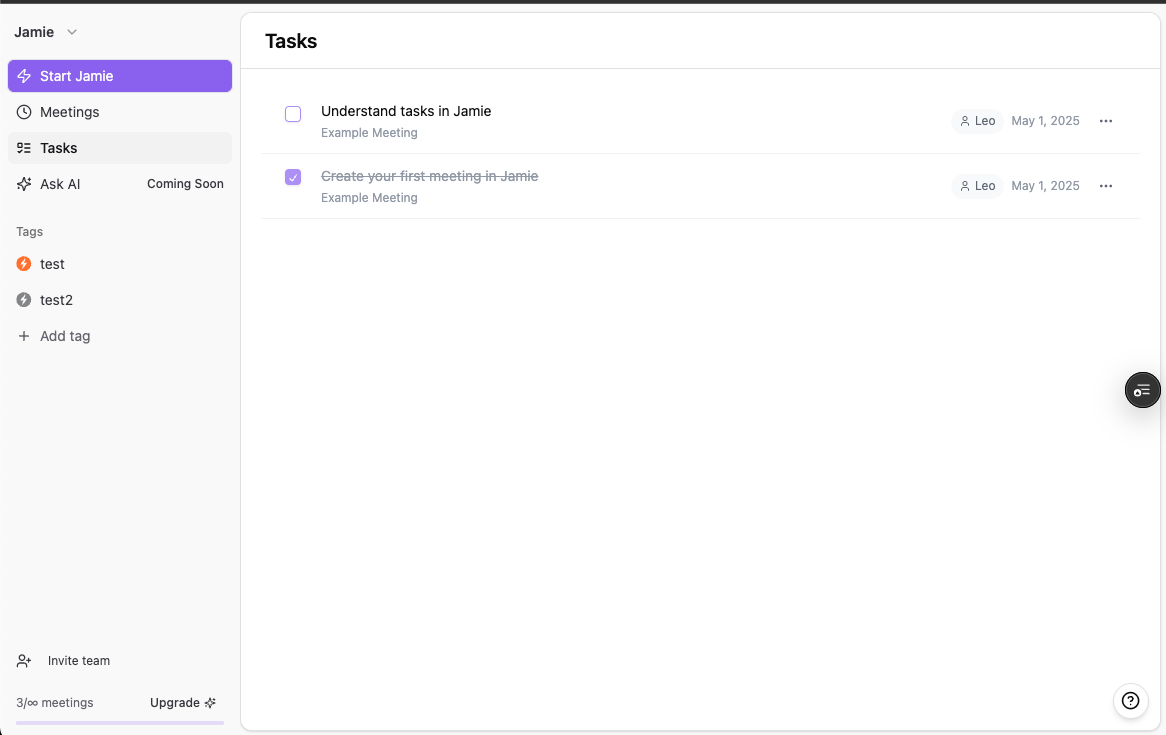 Jamie detects decisions and tasks from your meeting and turns them into trackable action items.