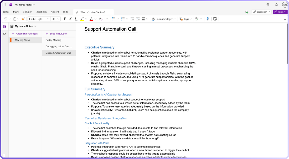 Image showcasing the onenote integration of Jamie. | tactiq alternatives for agencies