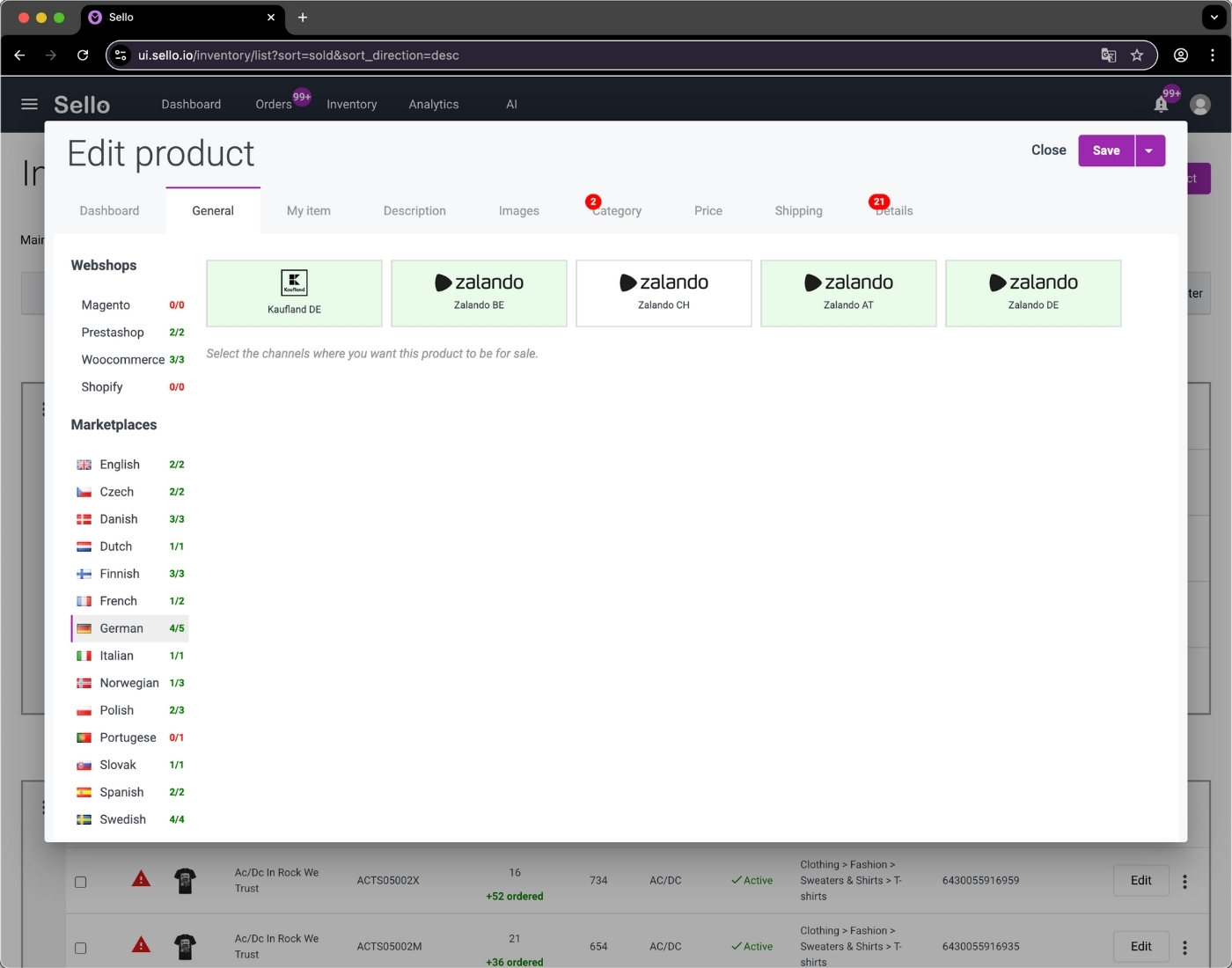 Sello plattform gör det enkelt att aktivera och hantera produkter på flera marknadsplatser som Zalando och Kaufland direkt från en enda e-handelslösning.