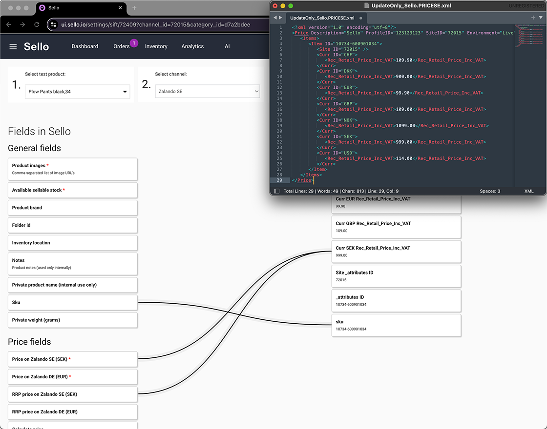 Sello price management system using XML feed for Zalando marketplace integration.