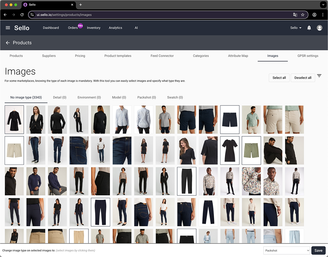Sello platform product image management for clothing e-commerce.