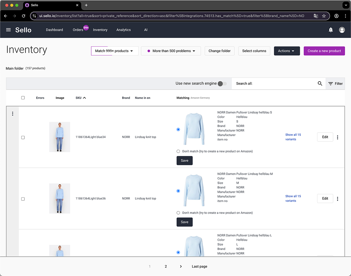 Sello tool to match existing products on marketplaces
