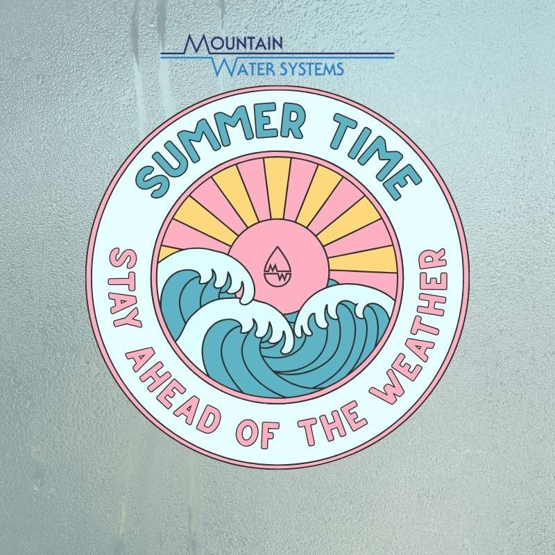 Sunshine and water waves graphic with "Summer Time" title arched above.