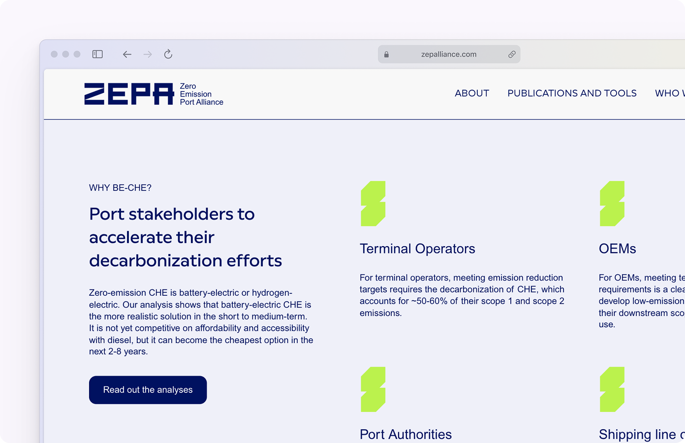 Zero Emission Port Alliance - ZEPA website project cover