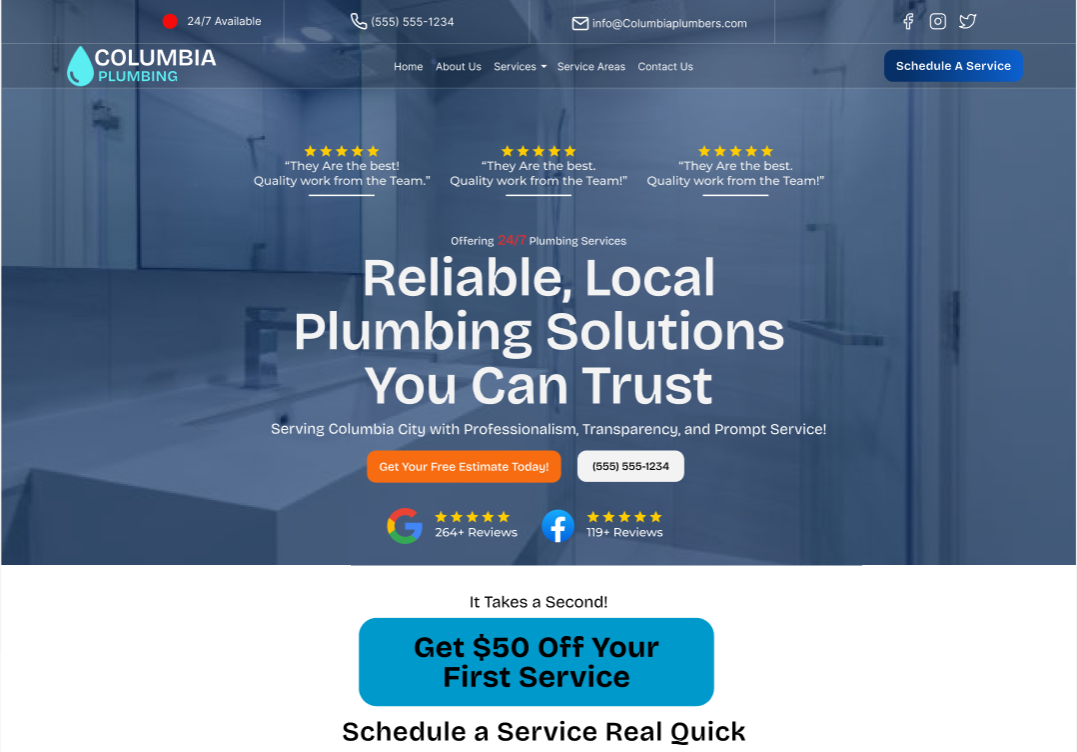 plumbing company hero section sample