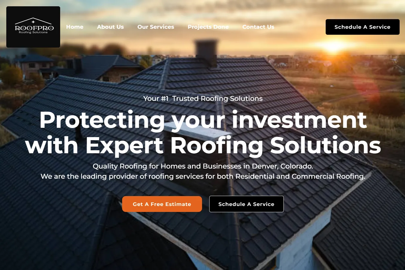website hero section for a roofing company
